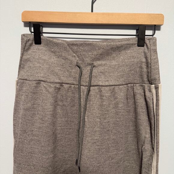 Ribbed High Waisted Tummy Control Drawstring Wide Leg Color Block Fleece Trouser - Picture 3 of 9